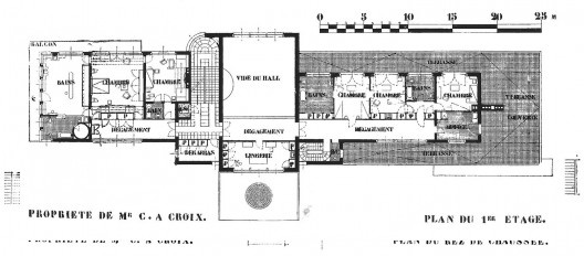 Villa Cavrois, planta subsolo, Roubaix, França. Arquiteto Mallet-Stevens