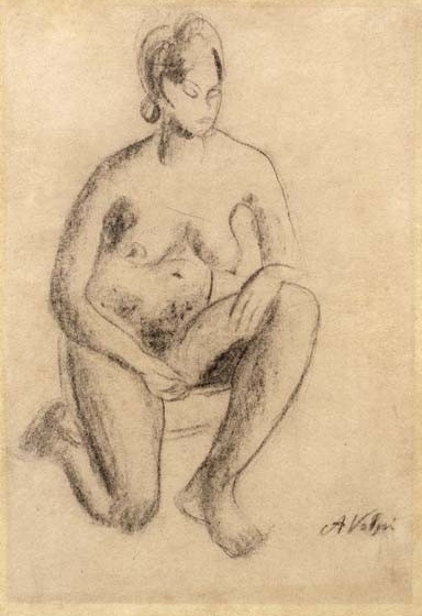 Alfredo Volpi, Sem título, década de 1940, carvão sobre papel, assinado A Volpi no canto inferior direito