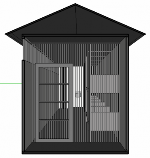 Aberturas destinadas para ventilação nos contêineres adaptados, cela para dez detentos (vista da eclusa)