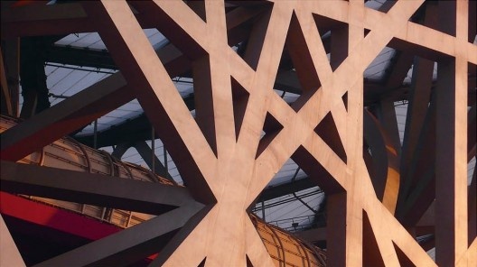 Detalhe da estrutura do Estádio Olímpico de Pequim, de Herzog & de Meuron, 2008