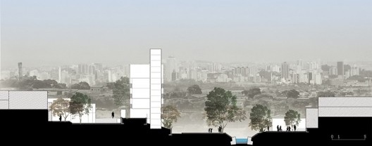 Reurbanização da favela do Sapé, corte geral, Rio Pequeno, São Paulo, 2014. Base 3 Arquitetos, arquitetos Marina Grinover, Catherine Otondo e Jorge Pessoa