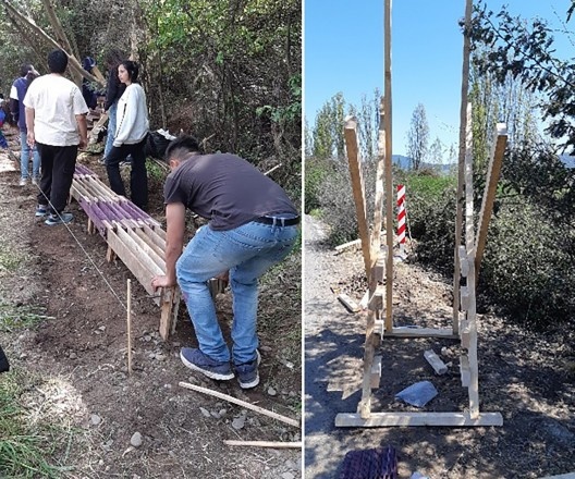 Fotomontagem — marcação, furos e peças no terreno