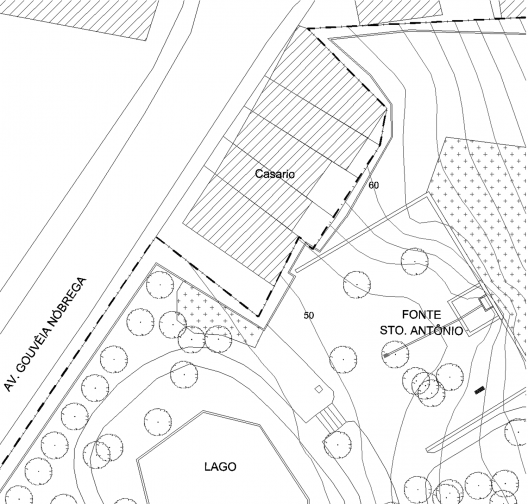 Levantamento cadastral da área da Fonte de Santo Antônio onde estão as casas geminadas