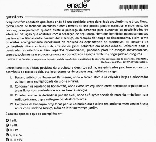 Questão do Enade 2017 com artigo de Vinicius M. Netto publicado na revista Arquitextos do portal Vitruvius
