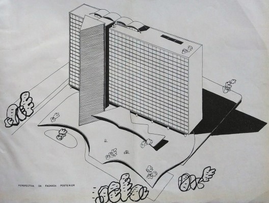 Conjunto JK, perspectiva da fachada posterior, Belo Horizonte MG Brasil, 1951. Arquiteto Oscar Niemeyer