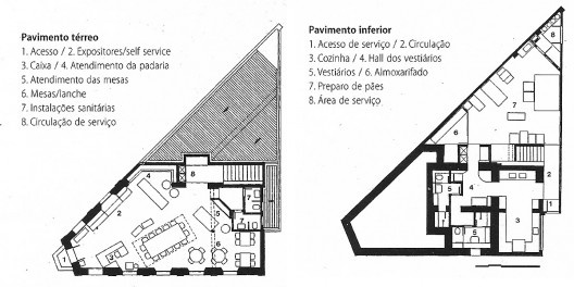 Plantas pavimento inferior e térreo, Casa Bonomi