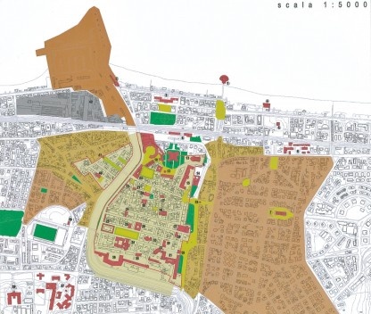 Camadas históricas reconhecíveis no tecido urbano da área central de Senigallia.