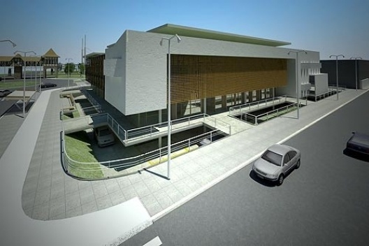 Mercado Público, Blumenau SC Brasil, 2008, vista externa – muxarabi, menção honrosa Concurso Sustentabilidade em Edificações Públicas. Estudantes Marcelo André Carraro, André Celestino Fornari Oliveira e Vitor de Luca Zanatta, 2008