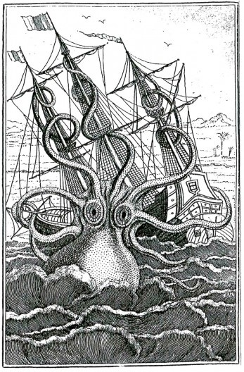 O polvo gigante, gravura do século 18 publicada em La mer – les symboles, Paris, Philippe Lebaud, 1997