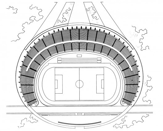 Estádio Universitário, planta, ETUB/Jorge Machado Moreira, 1954