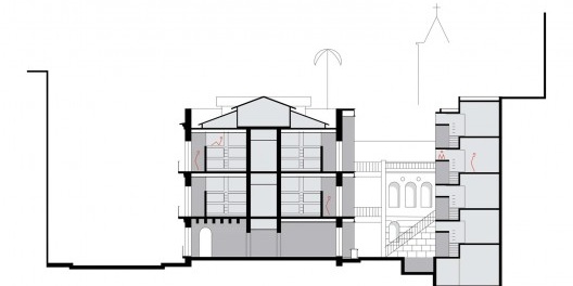 Hostel Villa 25, corte esquemático, Rio de Janeiro RJ Brasil, 2016. Arquitetos Rodrigo Calvino e Diego Portas / C+P Arquitetura