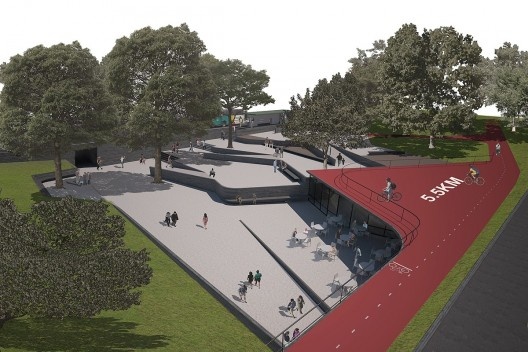 Vista aérea: implantação do tipo 2. Concurso Passagens sob o Eixão. Primeiro colocado