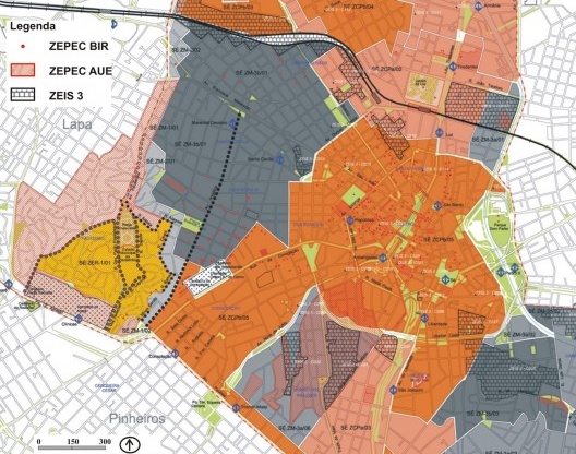 Plano Regional Estratégico – Subprefeitura da Sé. Mapa 4 – Uso e Ocupação do Solo. Sobreposição entre ZEPECs e ZEIS 3