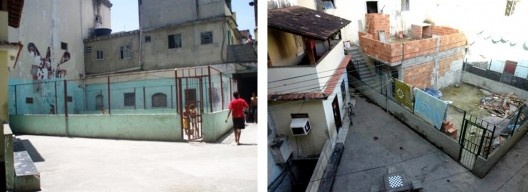 O campo de futebol em duas fases de desenvolvimento, identificadas no Monte Castelo