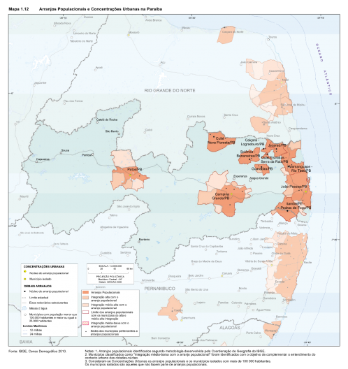 Mapa de Arranjos populacionais e Concentrações Urbanas na Paraíba