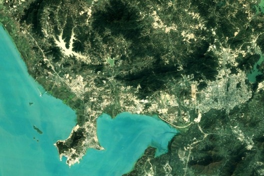 Shenzhen, no sudeste da China: grau de cobertura urbana em 1988