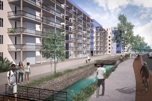 Reurbanização da favela do Sapé, perspectiva do conjunto A-02, Rio Pequeno, São Paulo, 2014. Base 3 Arquitetos, arquitetos Marina Grinover, Catherine Otondo e Jorge Pessoa
