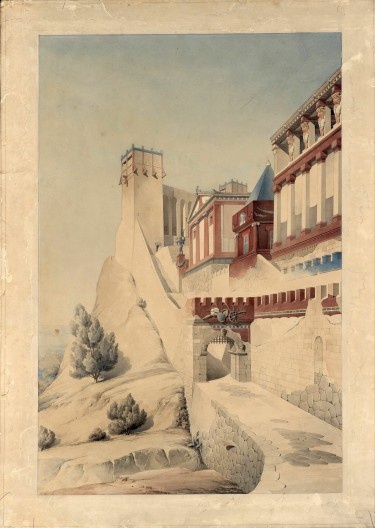 Reconstrução imaginária de uma cidade antiga, perspectiva. Henri Labrouste, sem data