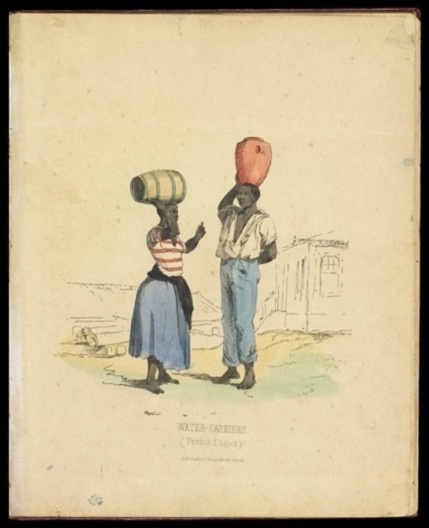 Pretos d'água. Estampa do álbum litográfico Lembranças do Brasil, de Briggs e Ludwig, 1846–1849