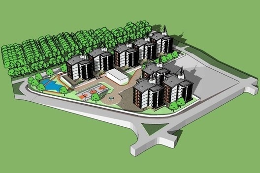 Perspectiva aérea; maquete eletrônica do Residencial Vistas do Verde - RVV