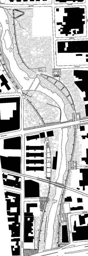 Projeto do Parque Linear no trecho avenida Agraciada – rua Conciliación\", Plano geral. Coordenador: Hugo Gilmet, Prefeitura Municipal de Montevidéu, 2003