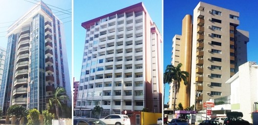 Início do segundo ciclo de verticalização em João Pessoa. Da esquerda para a direita, edifícios Aristeu Casado, em Manaíra; Guarapari, no Cabo Branco; e Solar dos Navegantes, em Tambaú