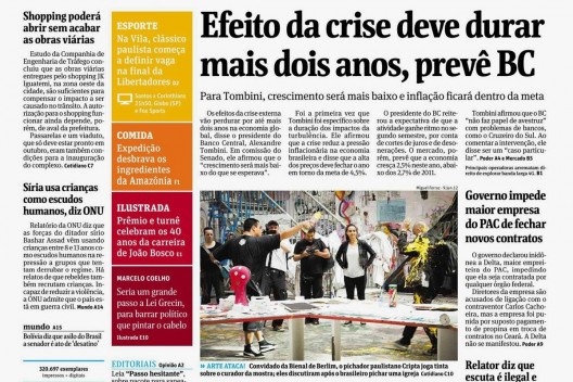 Chamada na capa da Folha de S.Paulo para matéria sobre o pixador Djan Ivson em Berlim, 13 jun. 2012