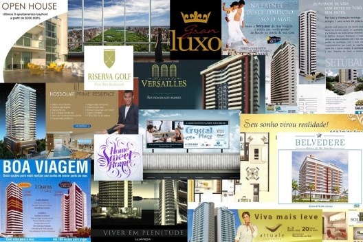 Colagem com anúncios de lançamentos de edifícios