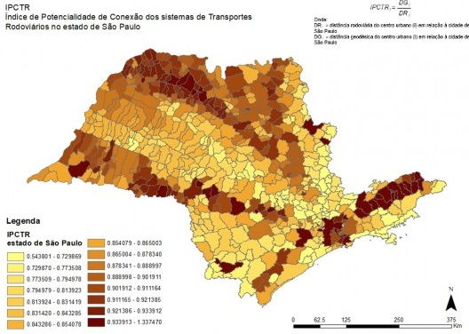 Índice de potencialidade de conexão dos sistemas de transportes rodoviários, 2018