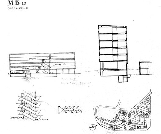 Casa do Brasil, Cidade Universitária de Paris, cortes e situação, 1952. Arquiteto Lúcio Costa