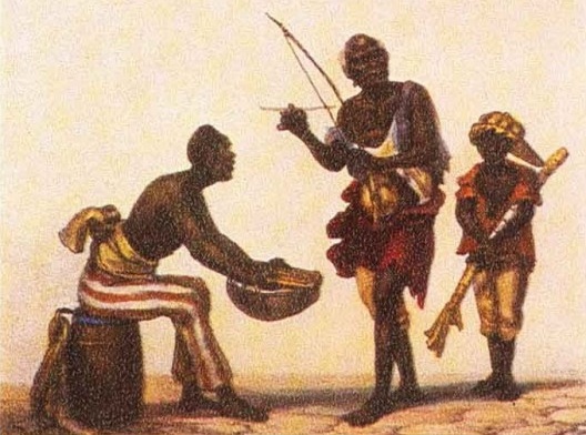 Escravo tocando berimbau, pintura de Jean-Baptiste Debret