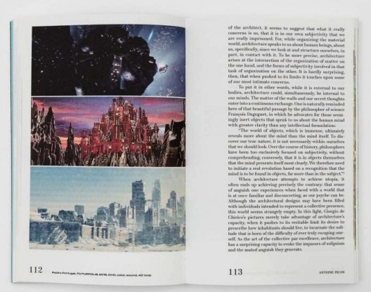 Livro “Utopia/Dystopia, A Paradigma Shift in Art e Architecture”, páginas do interior do livro, organização de Pedro Gadanho, João Laia e Susana Ventura