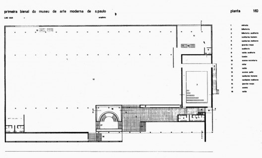 Planta do pavimento térreo do Pavilhão do Trianon, sem data. Arquiteto Luís Saia