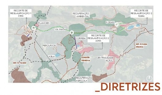 Mancha extrativista e elementos territoriais. Diretrizes para recuperação ambiental com novas zonas de proteção ambiental e conexões, Brumadinho MG. Arquitetos Lucas de Sousa, Mariana Alves Barbosa, Pedro Machado Meneghel, Renata Semin e Vitória Paulino