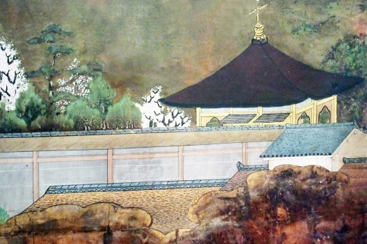 Biombo Namban, igreja dos jesuítas com telhado em pagode (detalhe), Museu de Arte Antiga de Lisboa