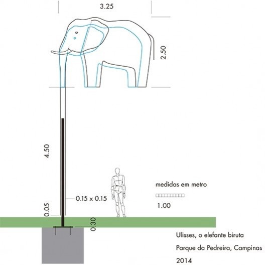 Guto Lacaz, “Ulysses, o elefante biruta”, projeto, Parque Pedreira do Chapadão, Campinas, 2014