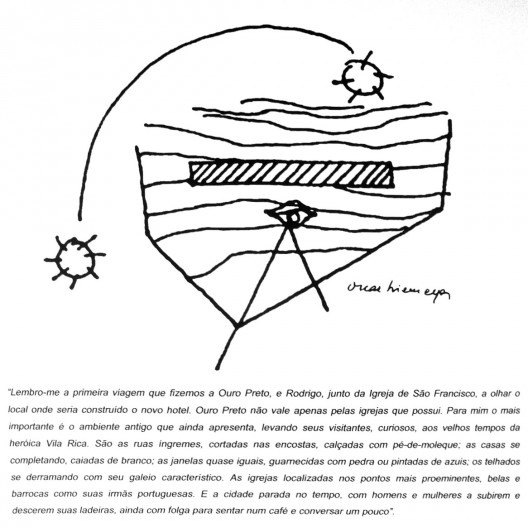 Grande Hotel de Ouro Preto, desenho de Oscar Niemeyer em exposição permanente