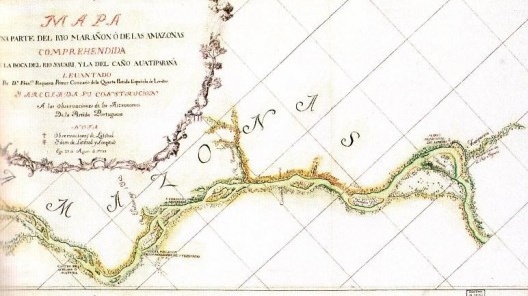 Mapa de una parte del rio Marañon o de las Amazonas compreendida entre la boca del caño de Avatiparaná y la villa de Ega o Tefé ... Requena, Ega, 8 de septembre de 1788