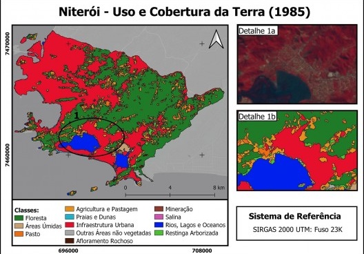 Mapa de uso e cobertura da terra em Niterói no ano de 1985