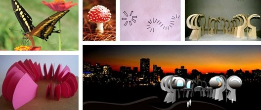 À esquerda, exercício analógico com borboleta como fonte; à direita, exercício com cogumelo como fonte. Trabalhos dos alunos