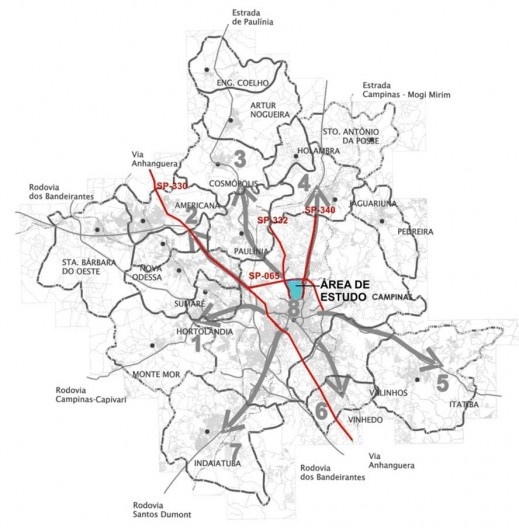 Localização da área de estudo dentro da Região Metropolitana de Campinas