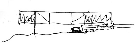 Esboço de uma casa sobre uma colina, c. 1934, arquiteto Mies van der Rohe