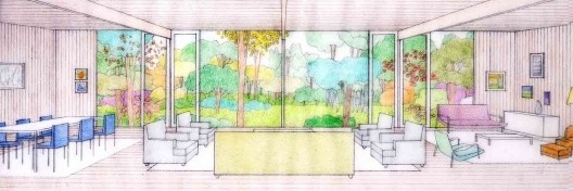 Vila Taguaí, croqui perspectiva interna, Carapicuiba SP, 2007-2010. Arquitetos Cristina Xavier (autora), Henrique Fina, Lucia Hashizume e João Xavier (colaboradores)