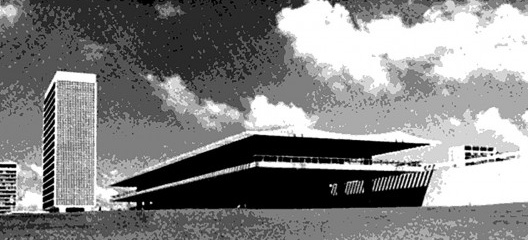 Cobertura junto à piscina do Iate Clube da Pampulha, Belo Horizonte, 1962; e antigo edifício do Touring Club, Brasília, 1962