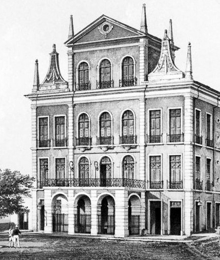 Teatro São João, Salvador, em gravura de Bachelier, baseada em foto de Victor Frond, 1859