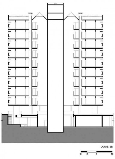 Edifícios Penhasco das Gaivotas, corte norte-sul do edifício norte