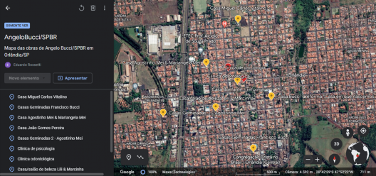 Captura de tela do mapa da arquitetura de Angelo Bucci em Orlândia