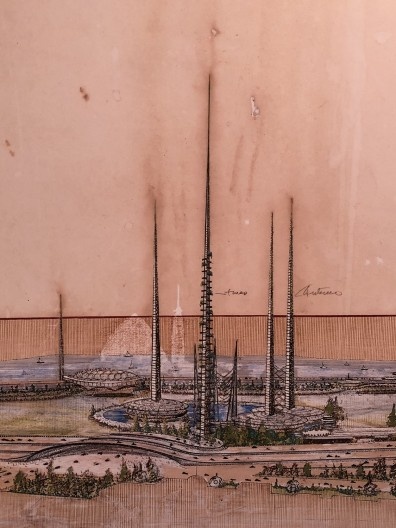 Torres da Universidade de Bagdá, 1957, Frank Lloyd Wright, mostra “The Human Insect: Antenna Architectures 1887-2017”