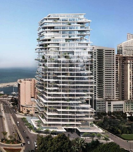 Rendering do Beirut Terraces, de Herzog & de Meuron: edifício residencial promete reviver o estilo de vida que integra espaços exteriores e interiores. São 130 unidades, todas diferentes, com vista para a marina