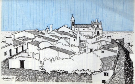 Monsaraz: vista a partir do Castelo da pequena cidade fortaleza na fronteira com a Espanha